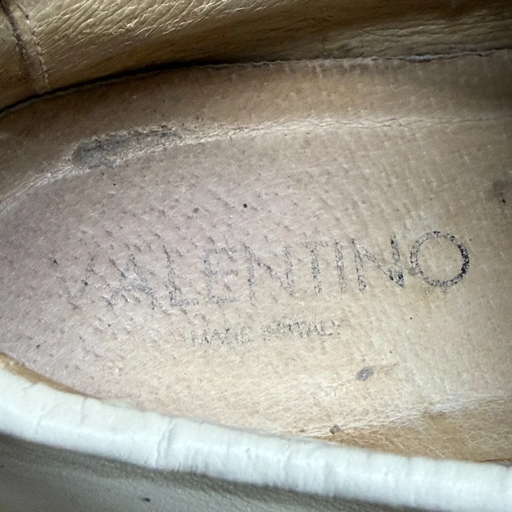 Valentino By Mario Valentino Womens 7.5 Dalia Logo Leather Platform Sneaker Bone